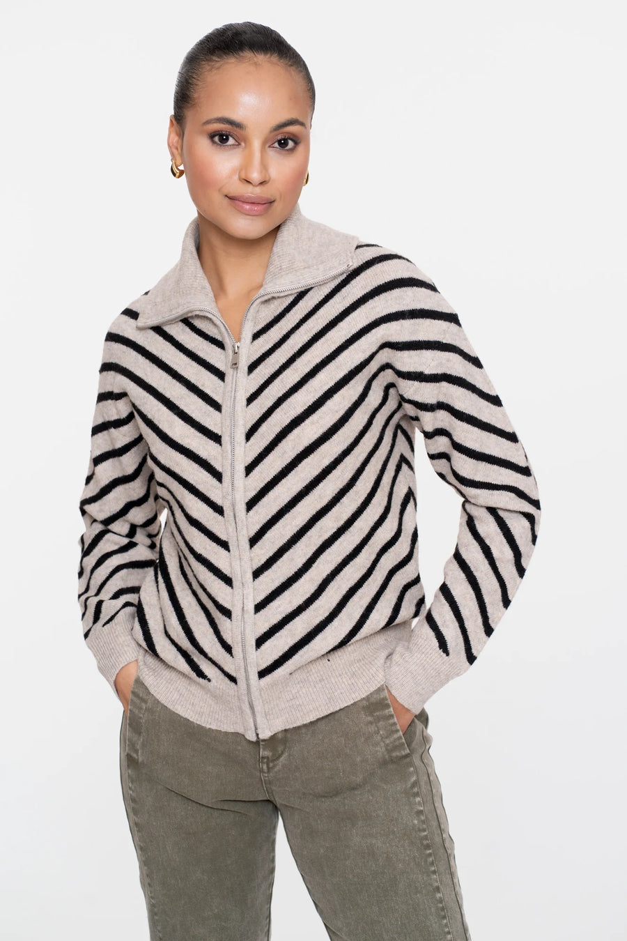 Geisha dames vest met opstaande kraag en streepdessin - 54503-10