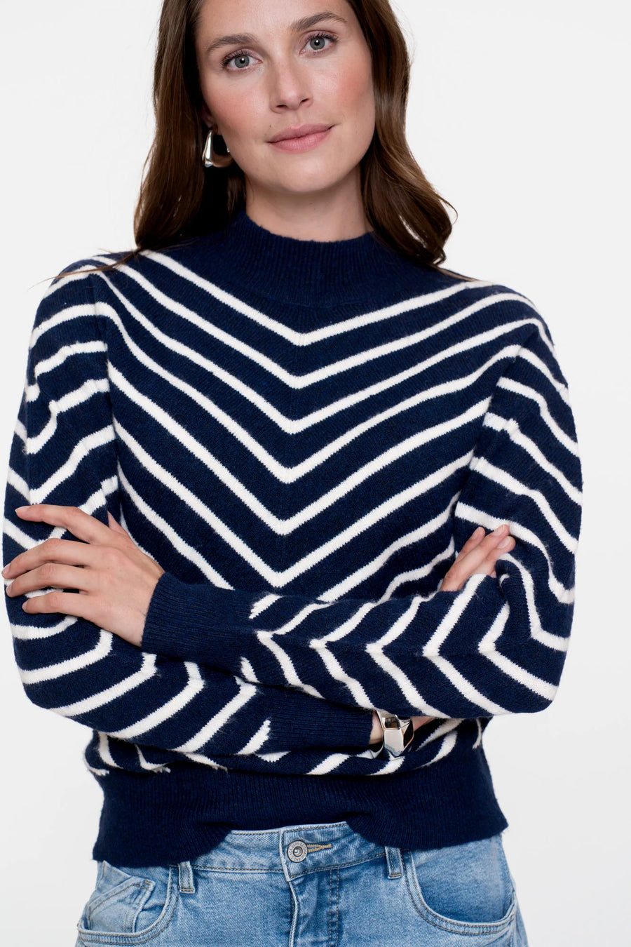 Geisha dames trui met streepdessin en turtleneck - 54504-10