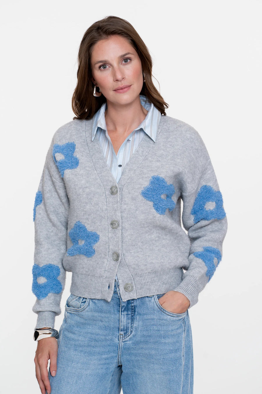 Geisha dames oversized vest met bloemenmotief -  54510-10