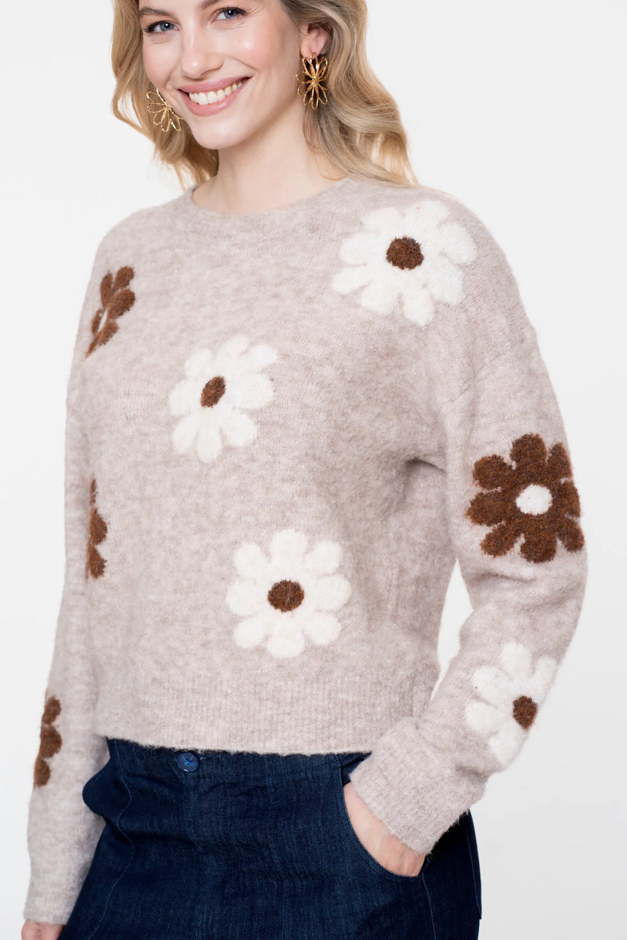 Geisha dames trui met embroided flower print - 54516-10