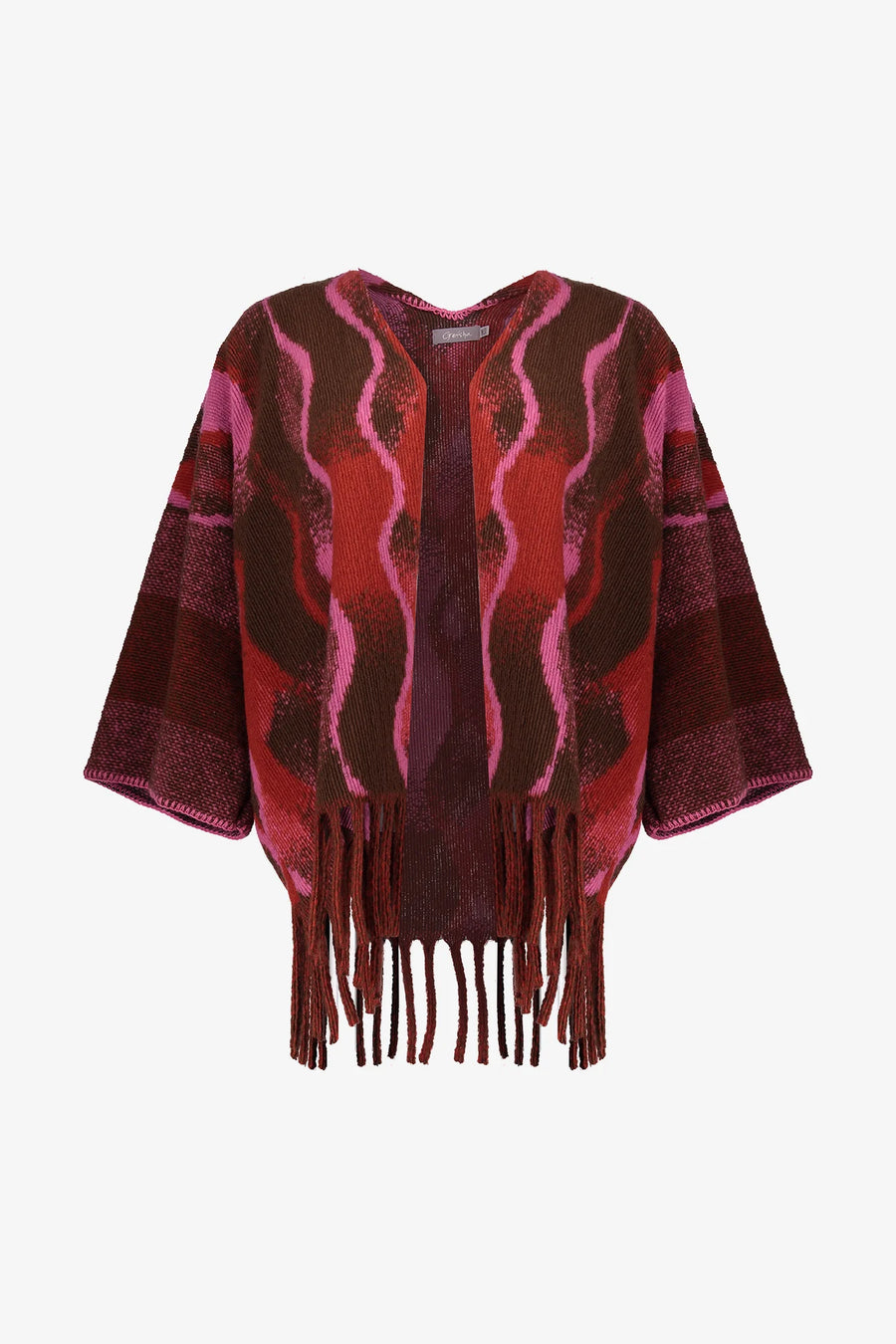 Geisha dames poncho met swirlprint en franjes - 54545-20