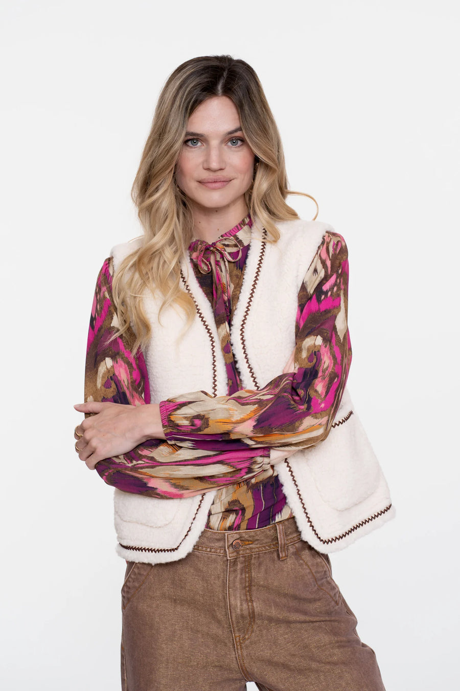 Geisha - dames teddy gilet met geweven bies - 55541-19