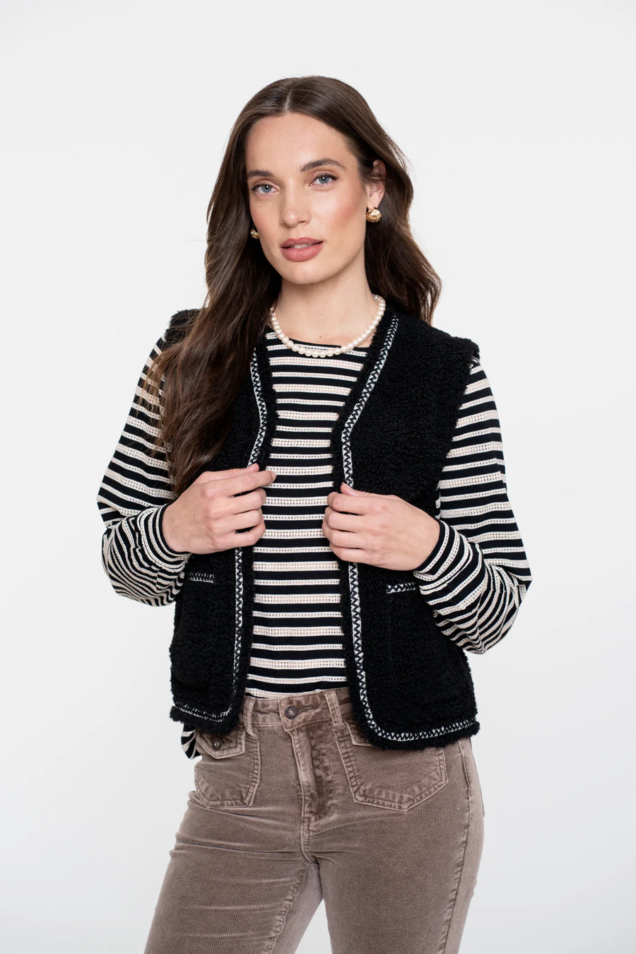 Geisha - dames teddy gilet met geweven bies - 55541-19