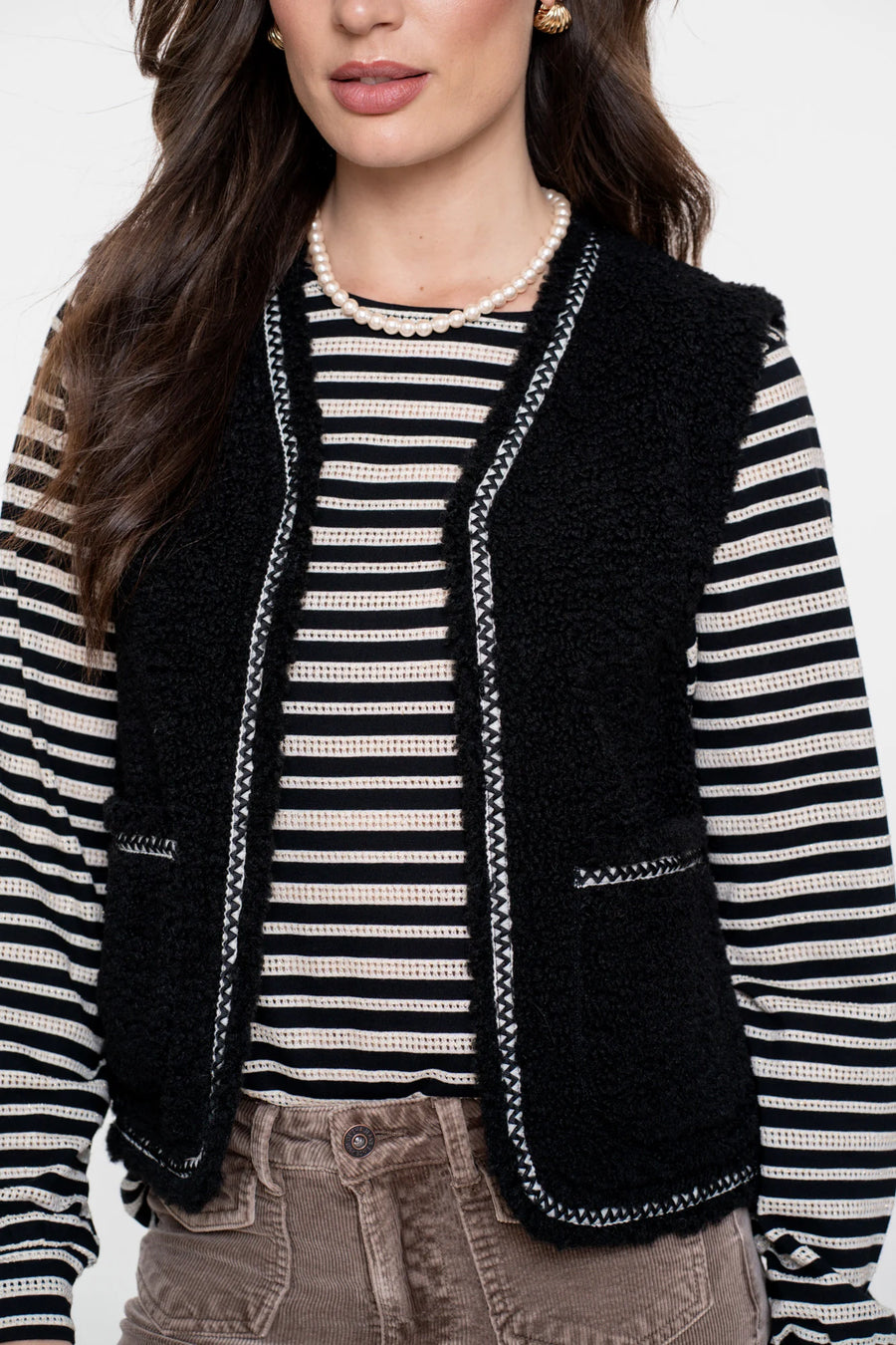 Geisha - dames teddy gilet met geweven bies - 55541-19