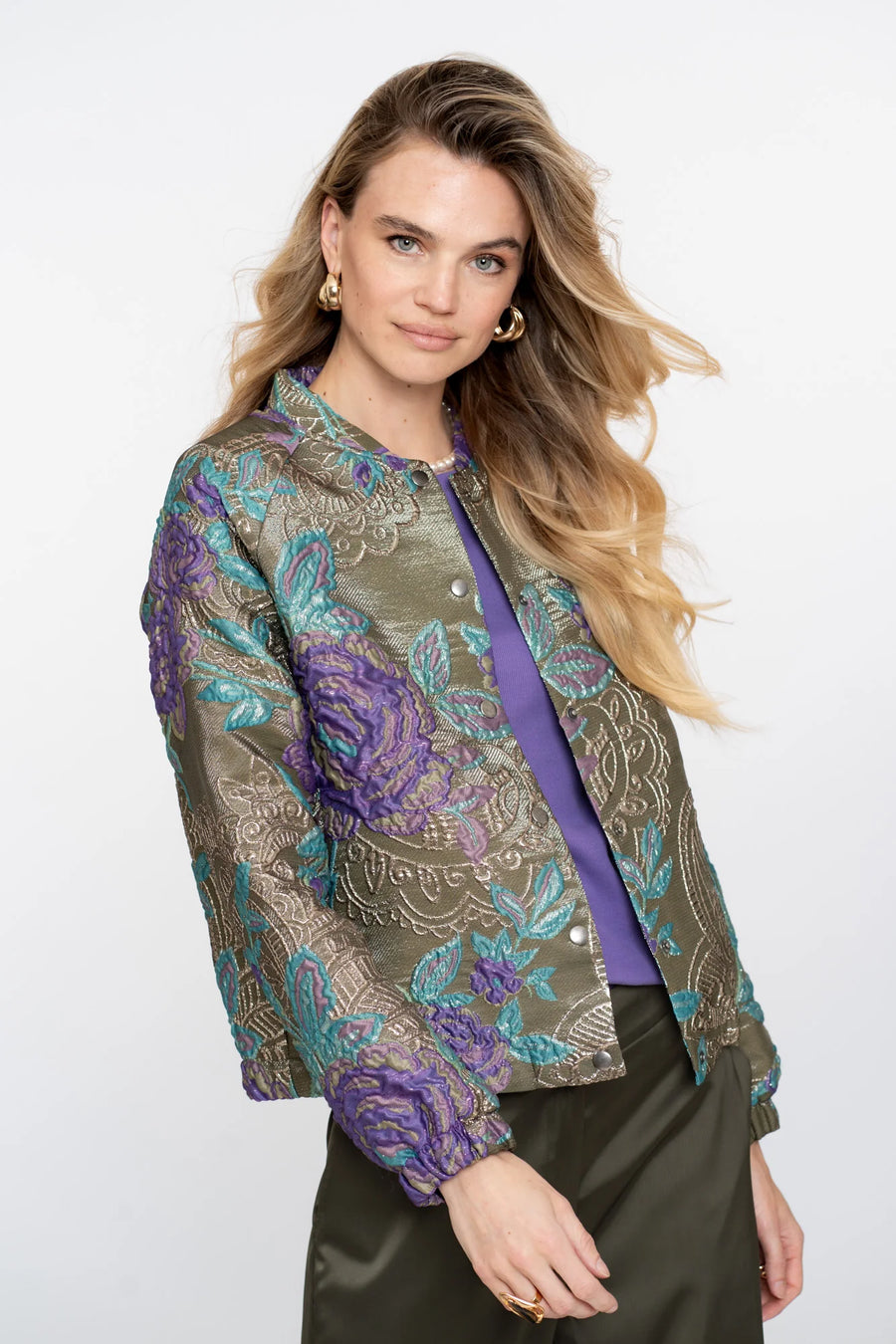 Geisha dames jasje met bloemen en lurex - 55713-20