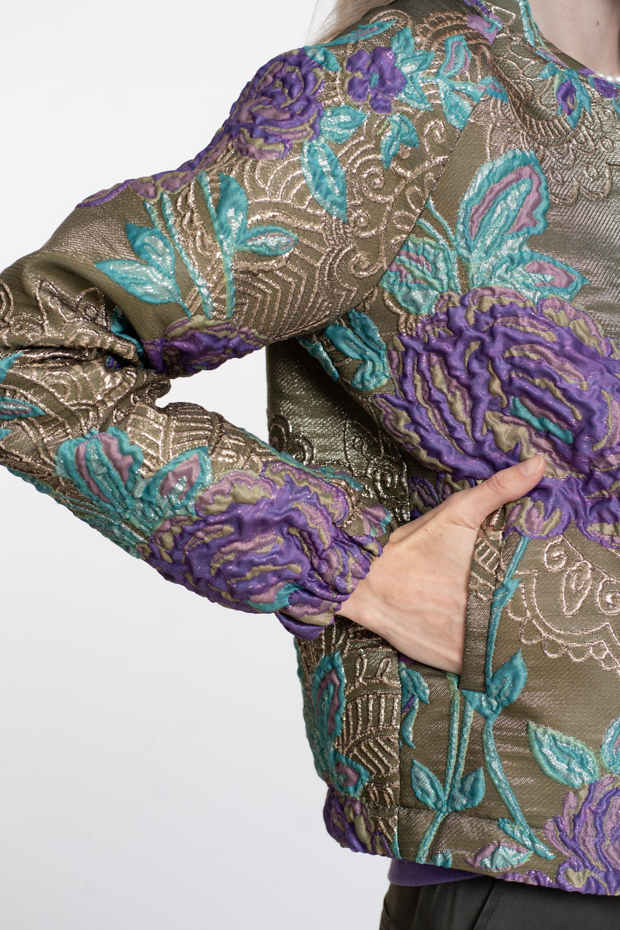 Geisha dames jasje met bloemen en lurex - 55713-20