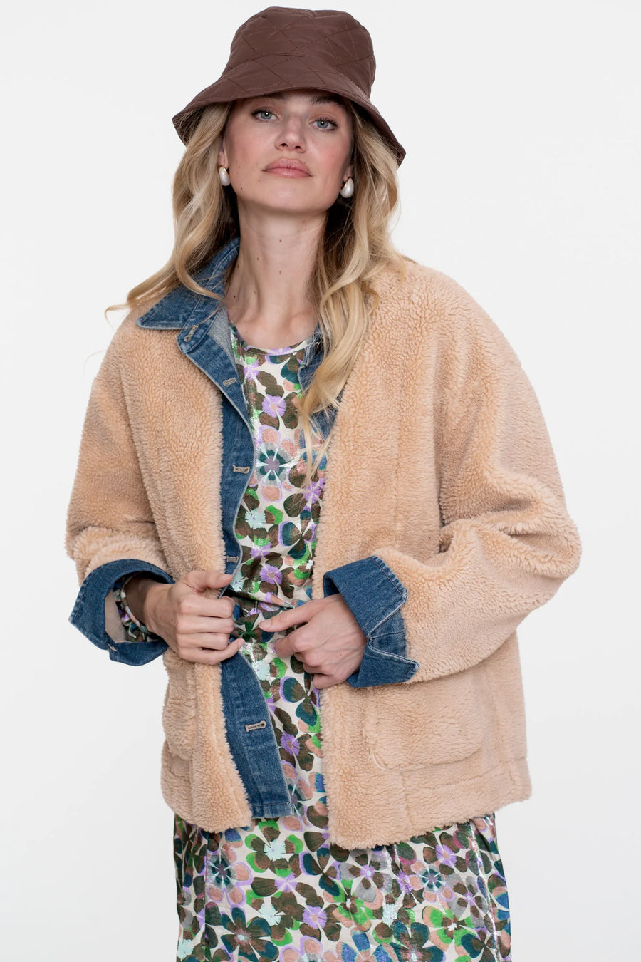 Geisha dames jacket met denim en teddy - 58551-16