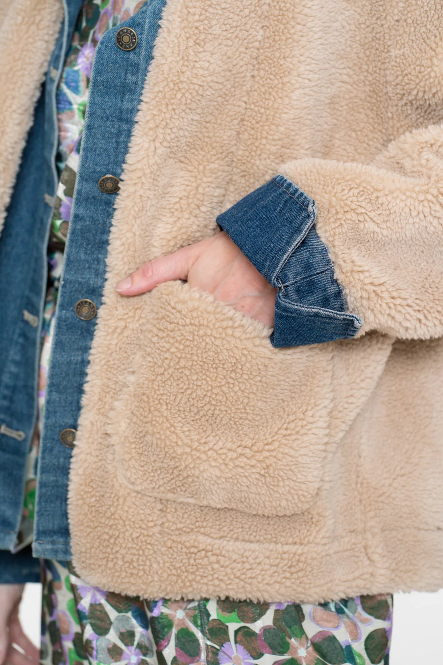 Geisha dames jacket met denim en teddy - 58551-16