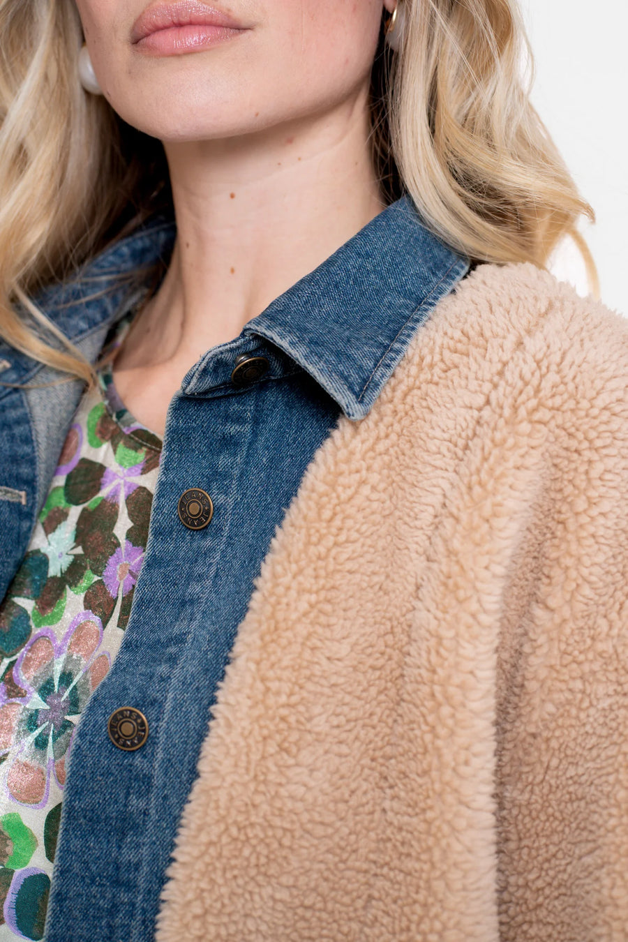 Geisha dames jacket met denim en teddy - 58551-16