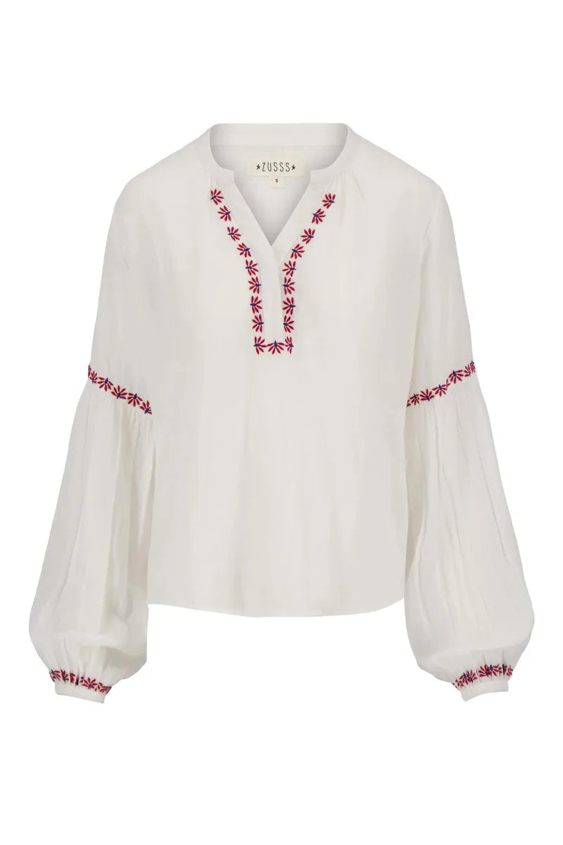 Zusss blouse lange mouw met borduur details wit