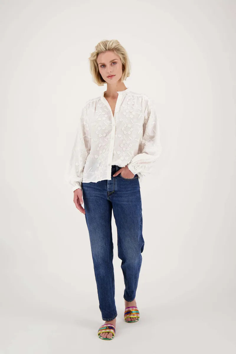 Zusss blouse lange mouw structuur bloem wit