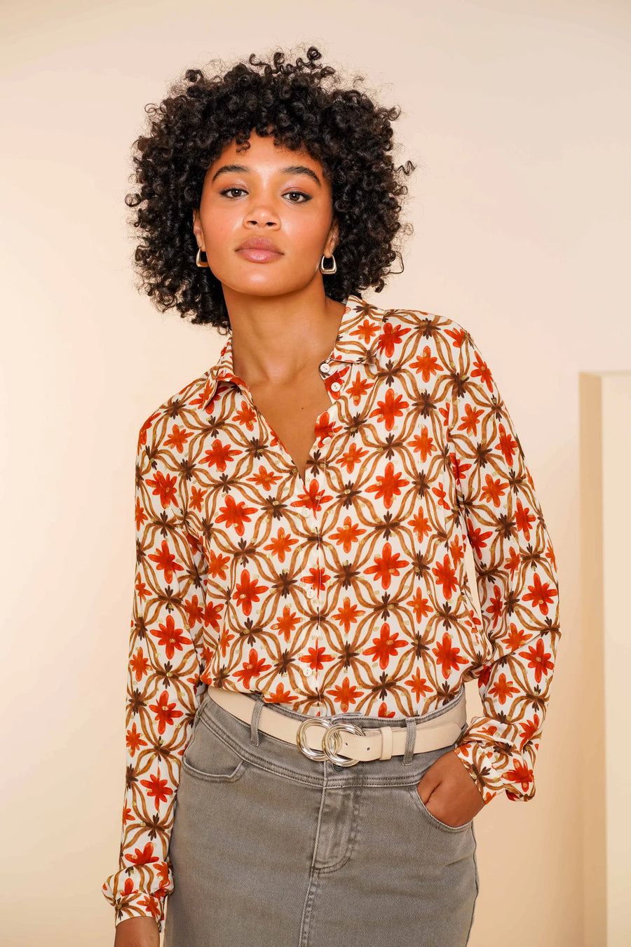 Geisha dames blouse met bloemenprint en lurex 43697-20