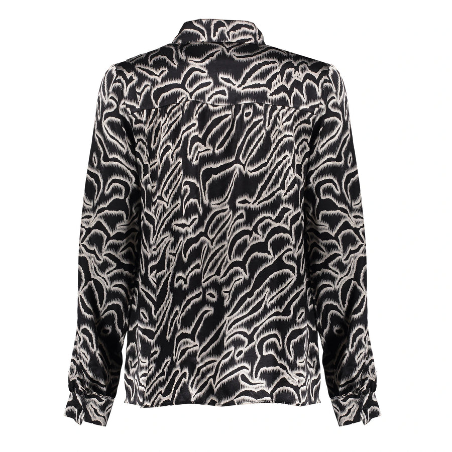 Geisha dames glimmende blouse krijtprint 43933-20