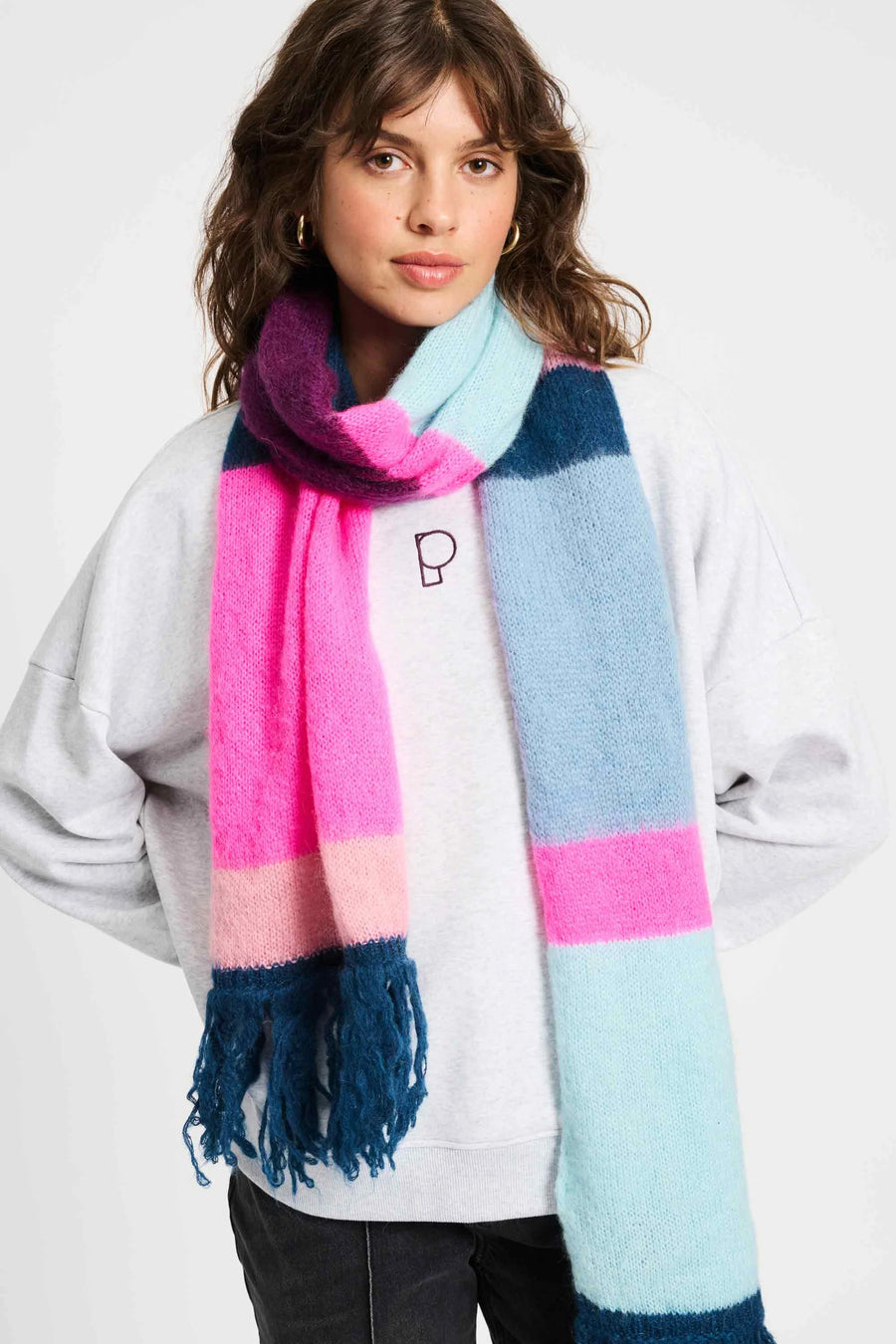 POM Shawl - Brushed Stripes Blue
