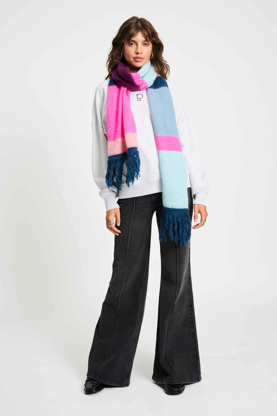 POM Shawl - Brushed Stripes Blue